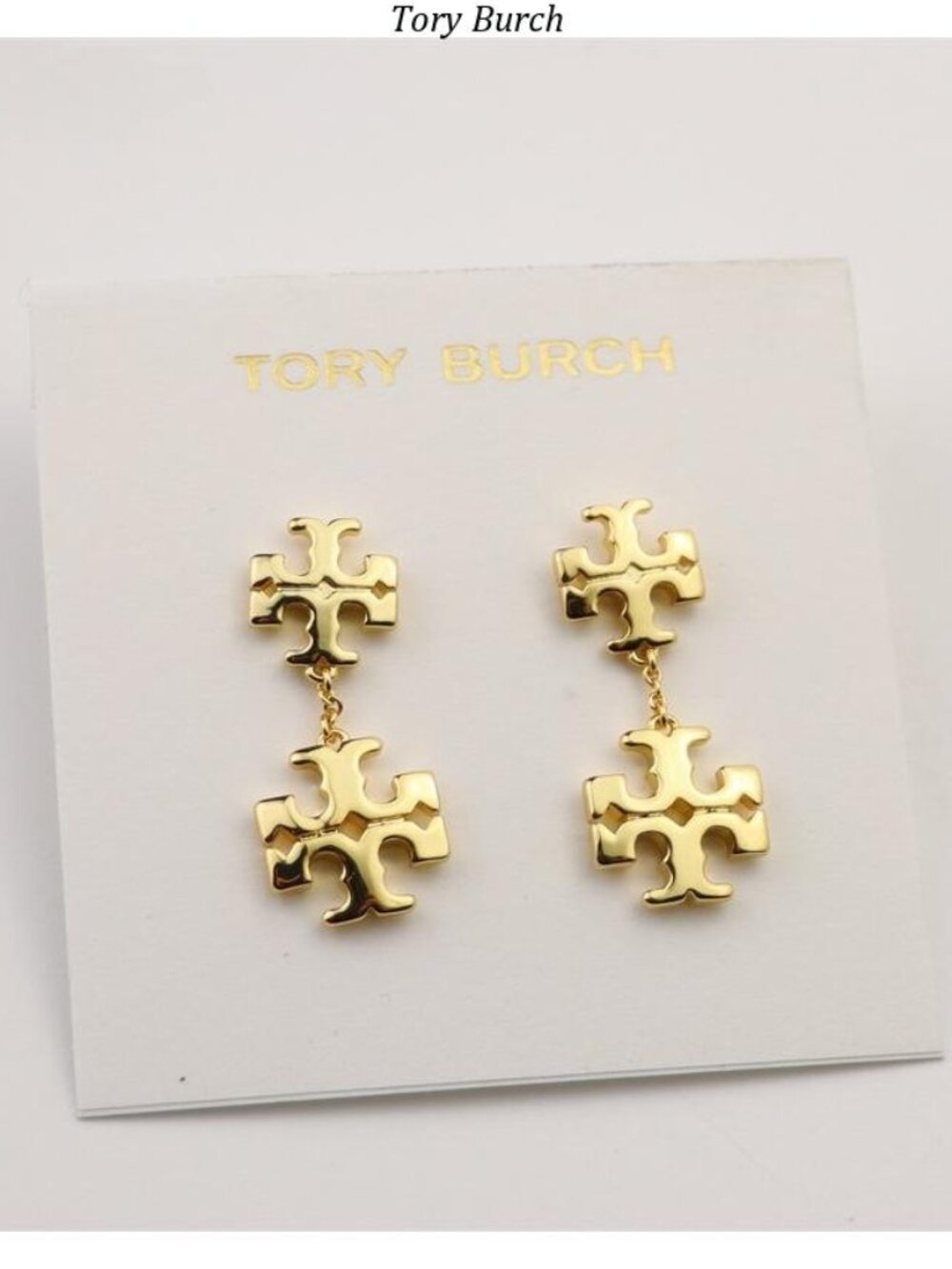 Tory Burch Gold Double-Logo Drop Earrings